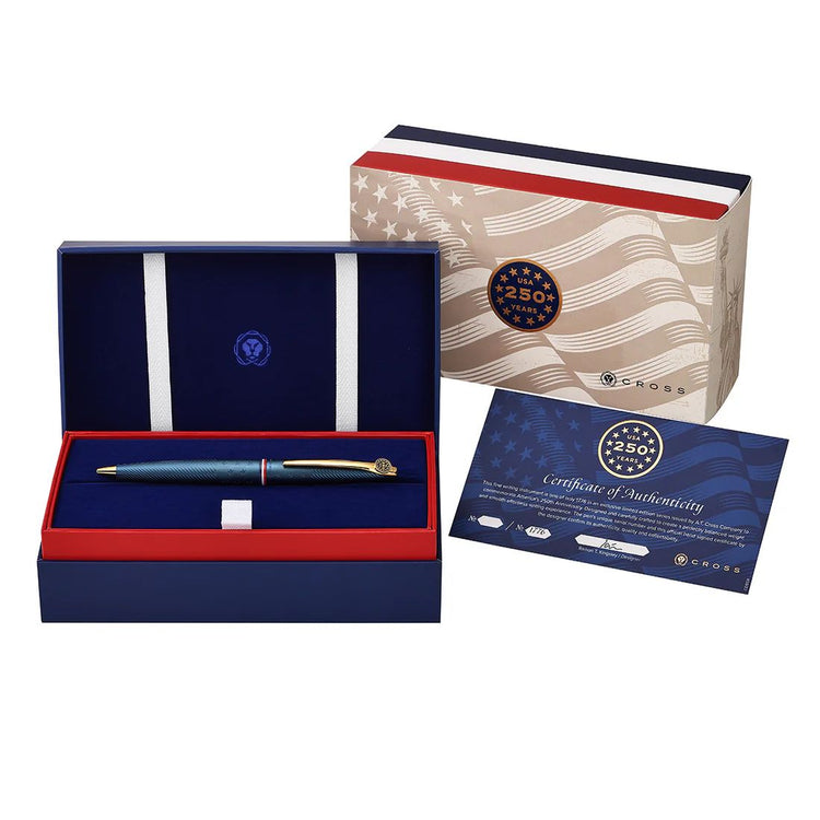Cross ATX Americana Ballpoint Pen in Blue PVD with Gold Appointments