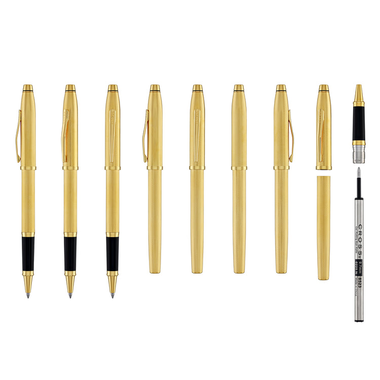 Cross Century II Selectip Rollerball Pen in Polished 23K Gold-Plated Engraved Diamond Pattern