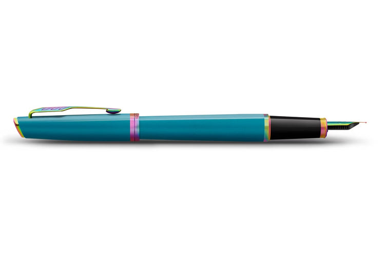 Parker Meridian Fountain Pen in Teal Lacquer with Rainbow Trim - Fine