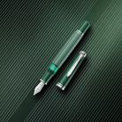 Pelikan Souveran M815 Fountain Pen in Metal Striped Green with Silver Trim - 18K Gold Special Edition