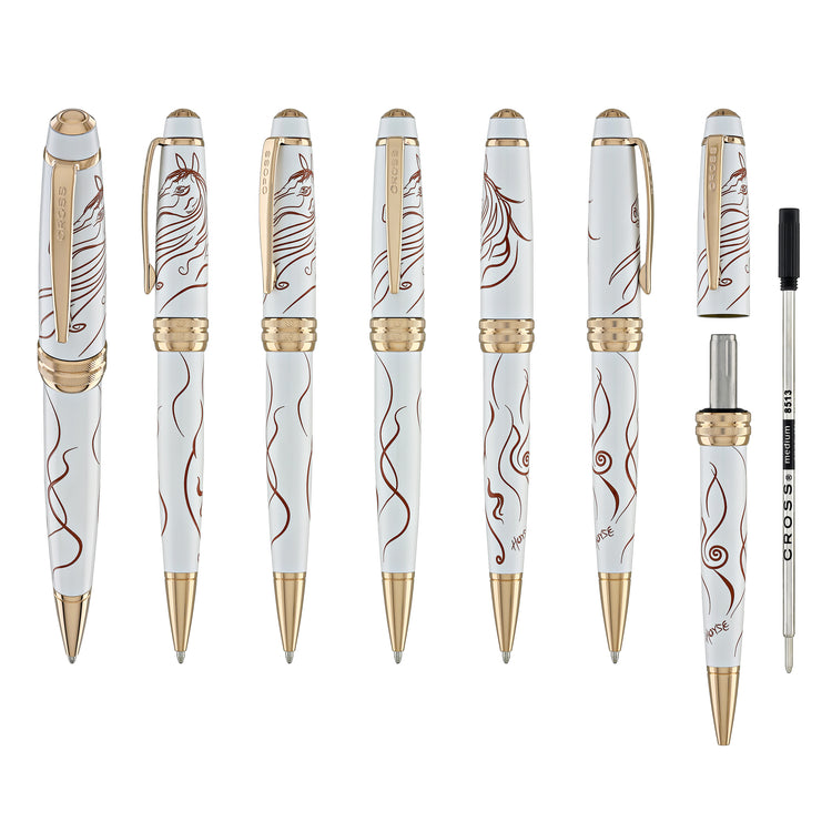 Cross Bailey Zodiac Year of the Horse Ballpoint Pen in White Lacquer with Rose Gold Plated