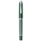 Pelikan Souveran M815 Fountain Pen in Metal Striped Green with Silver Trim - 18K Gold Special Edition
