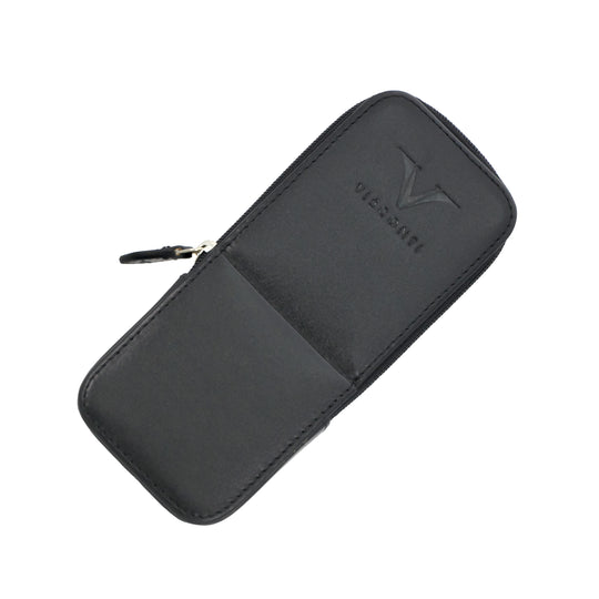 Visconti Classic Black Leather 3 Pen Case with Red Lining