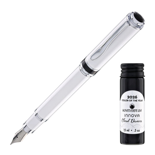 Monteverde Innova Fountain Pen in 2026 Cloud Dancer in Chrome Trim - Limited Edition