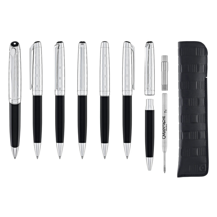 Caran d'Ache Leman Ballpoint Pen in Damier Gift Set with Leather Case - Special Edition