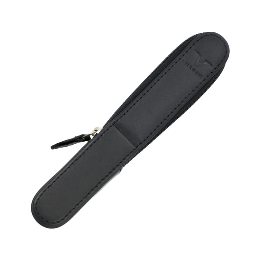 Visconti Classic Black Leather 1 Pen Case with Red Lining