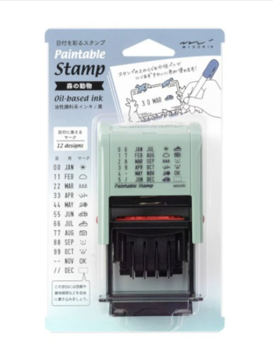 Midori Paintable Rotating Date Stamp in Forest Animals