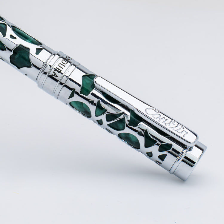 Conklin Endura Deco Crest Fountain Pen in Green with Chrome Trim