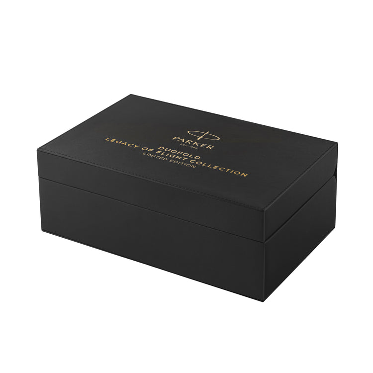Parker Duofold Legacy of Flight Fountain Pen in Matte Black with Palladium Trim - 18K Gold