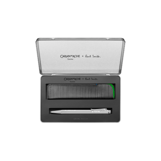 Caran d'Ache Ecridor Paul Smith 5 Ballpoint Pen Gift Set in Silver with Leather Case