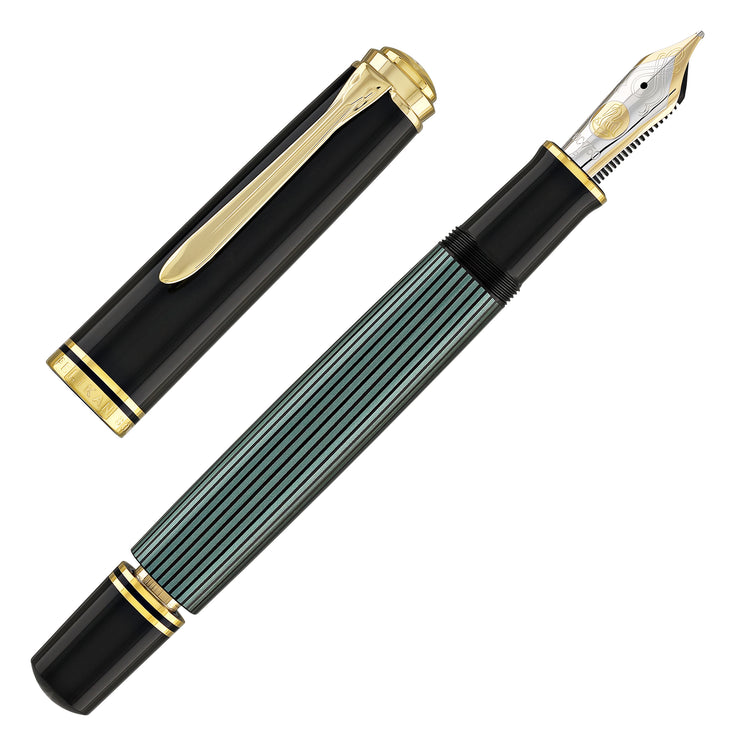 Pelikan Souveran M1000 Fountain Pen in Black & Green - 18K Gold