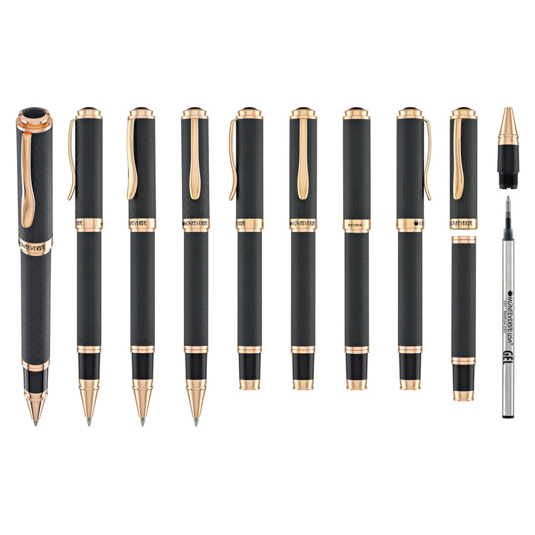 Monteverde Innova Rollerball Pen in Matte Carbon with Rosegold Trim