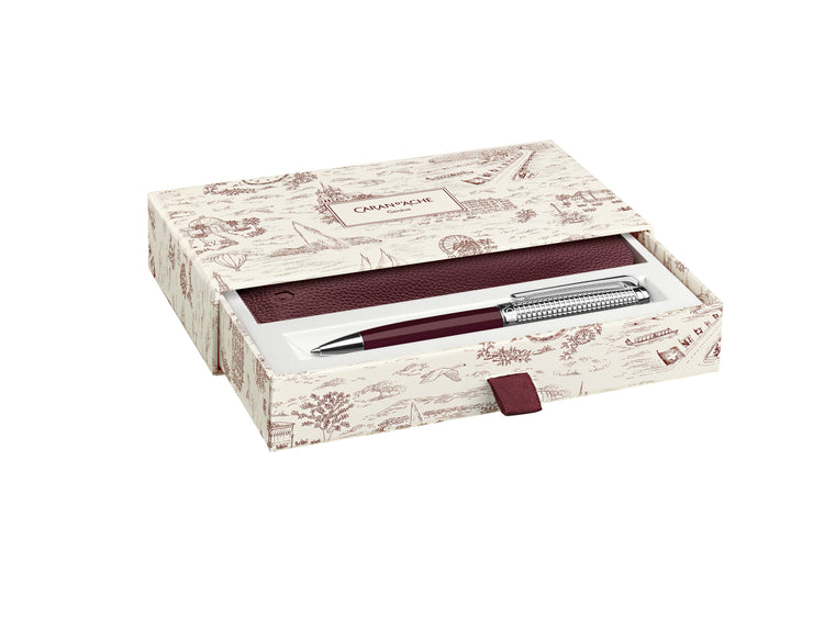 Caran d'Ache Leman Toile de Jouy Christmas 2026 Ballpoint Pen and Leather Case Gift Set
