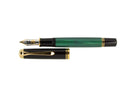 Pelikan Souveran M1000 Fountain Pen in Black & Green - 18K Gold Fine Point