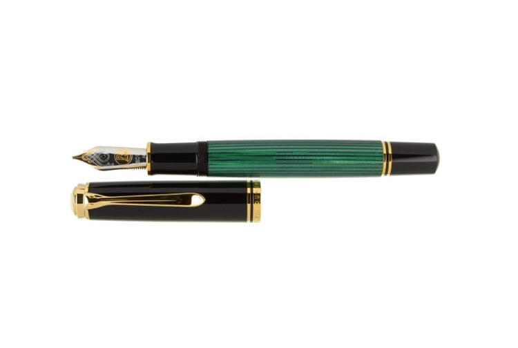 Pelikan Souveran M1000 Fountain Pen in Black & Green - 18K Gold Fine Point