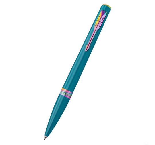 Parker Meridian Ballpoint Pen in Teal Lacquer with Rainbow Trim