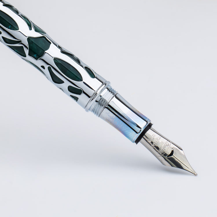 Conklin Endura Deco Crest Fountain Pen in Green with Chrome Trim
