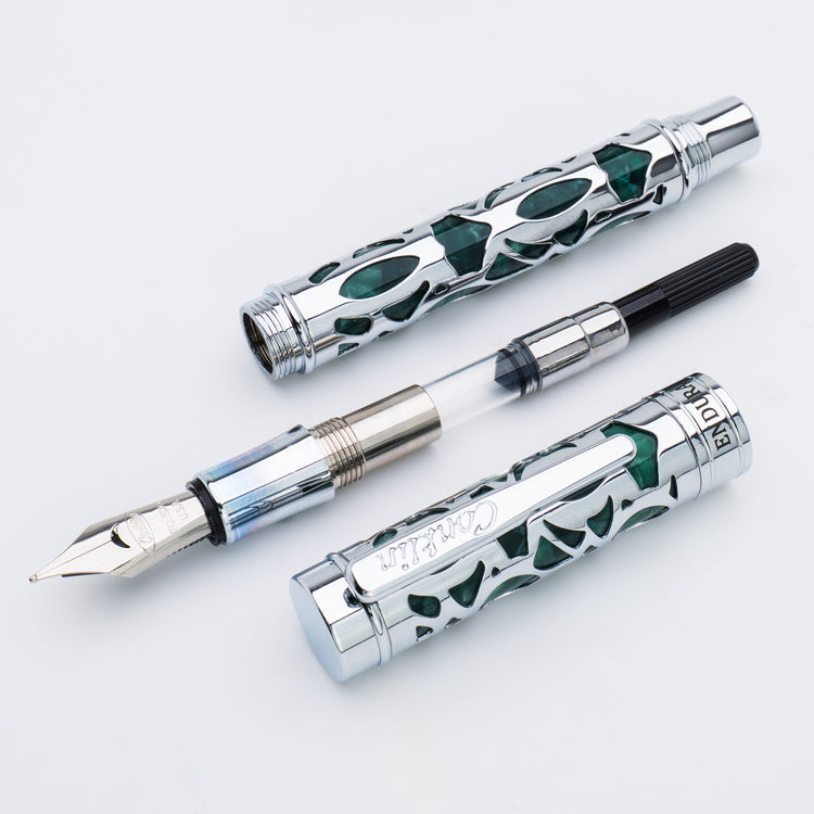 Conklin Endura Deco Crest Fountain Pen in Green with Chrome Trim