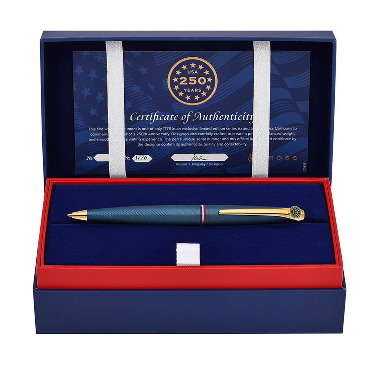 Cross ATX Americana Ballpoint Pen in Blue PVD with Gold Appointments