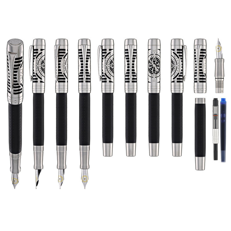 Parker Duofold Legacy of Flight Fountain Pen in Matte Black with Palladium Trim - 18K Gold