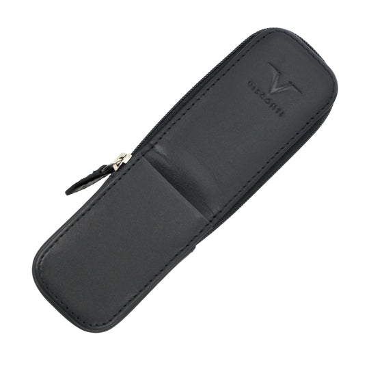 Visconti Classic Black Leather 2 Pen Case with Red Lining
