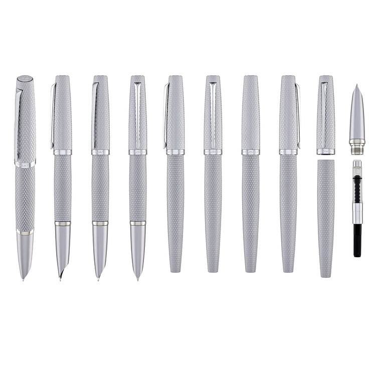 Diplomat Viper Fountain Pen in Silver Guilloche - Fine/Medium Nb