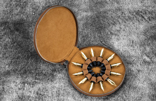 Galen Leather The Nib Circle Leather Zip Nib Case for 12 Nibs in Crazy Horse Brown