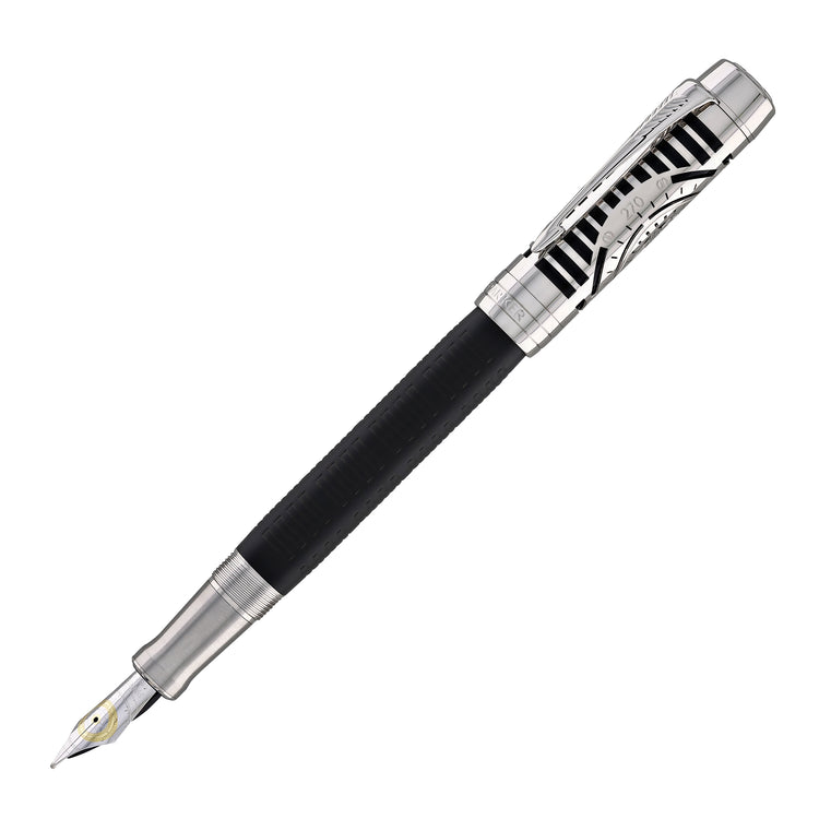 Parker Duofold Legacy of Flight Fountain Pen in Matte Black with Palladium Trim - 18K Gold