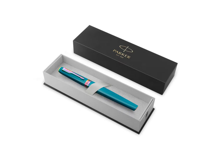 Parker Meridian Rollerball Pen in Teal Lacquer with Rainbow Trim