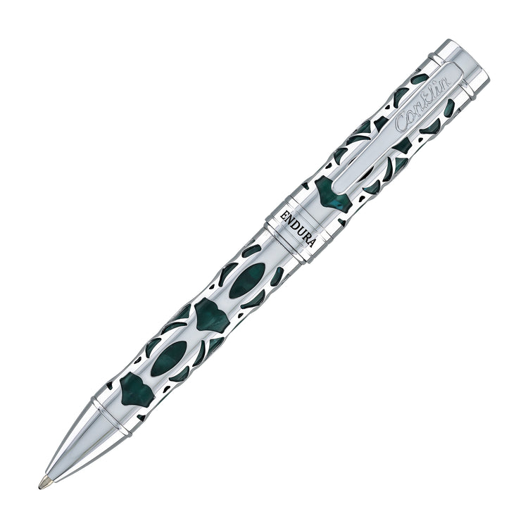 Conklin Endura Deco Crest Ballpoint Pen in Green with Chrome Trim