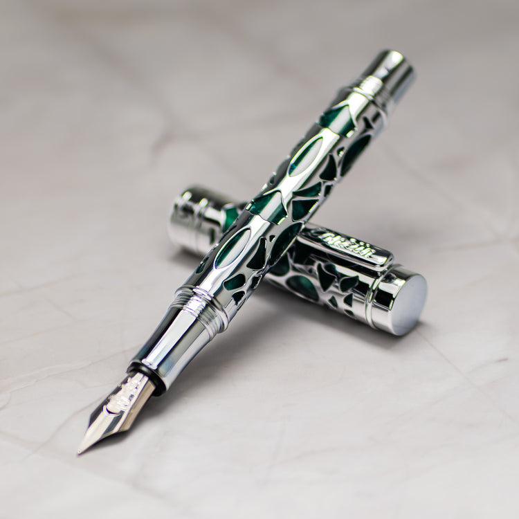 Conklin Endura Deco Crest Fountain Pen in Green with Chrome Trim