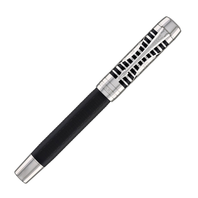 Parker Duofold Legacy of Flight Fountain Pen in Matte Black with Palladium Trim - 18K Gold