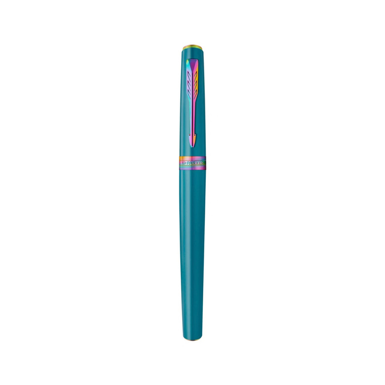 Parker Meridian Fountain Pen in Teal Lacquer with Rainbow Trim - Fine