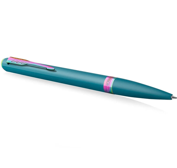 Parker Meridian Ballpoint Pen in Teal Lacquer with Rainbow Trim