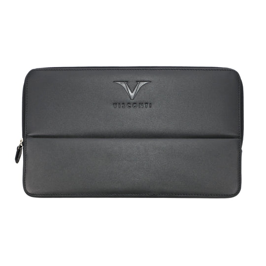 Visconti Classic Black Leather 12 Pen Case with Red Lining