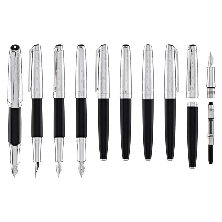 Caran d'Ache Leman Fountain Pen in Damier Gift Set with Leather Case - Special Edition