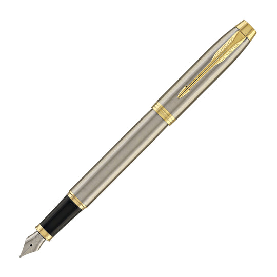 Parker IM Fountain Pen in Brushed Metal with Gold Trim - Fine Point