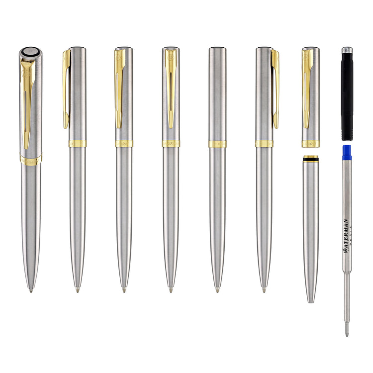 Waterman Impression Ballpoint Pen in Stainless Steel with Gold Coated