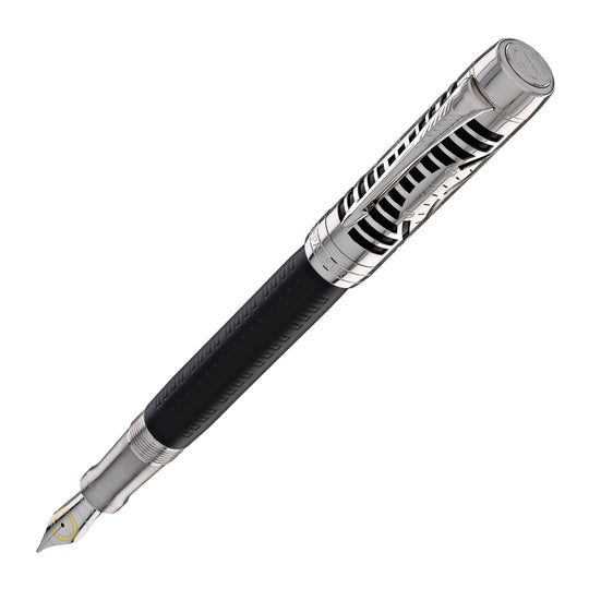 Parker Duofold Legacy of Flight Fountain Pen in Matte Black with Palladium Trim - 18K Gold