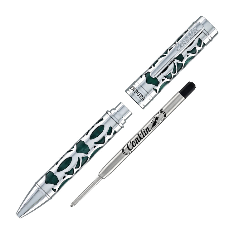 Conklin Endura Deco Crest Ballpoint Pen in Green with Chrome Trim