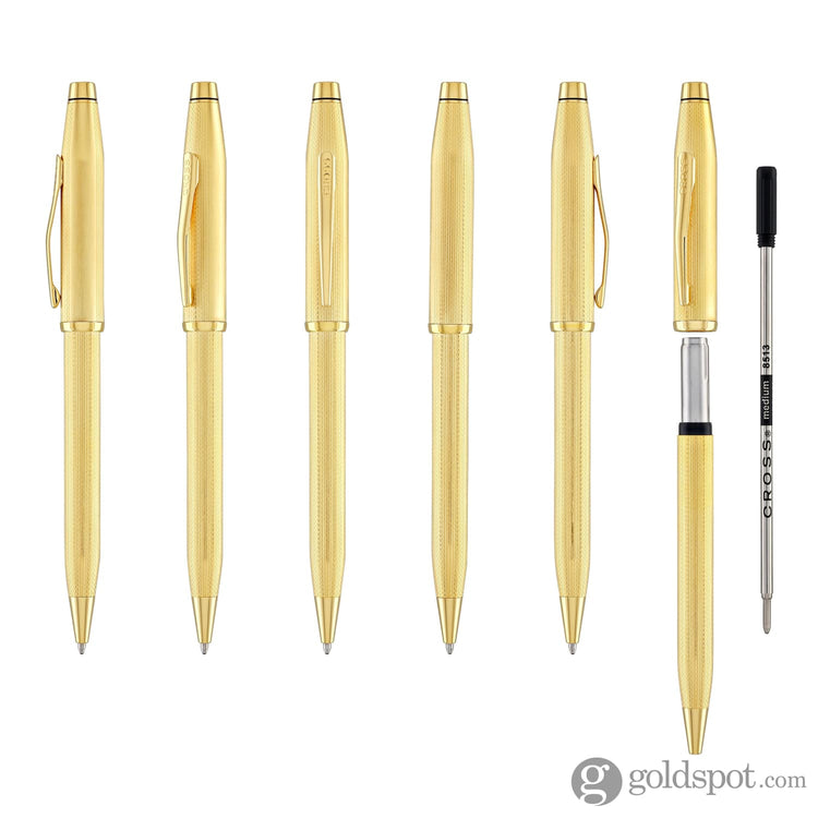 Cross Century II Ballpoint Pen Polished 23K Gold-Plated Engraved Diamond Pattern Ballpoint Pens