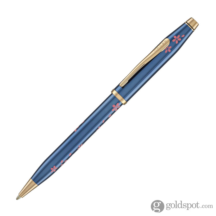 Cross Century II Cherry Blossom Ballpoint Pen in Translucent Blue Lacquer with Polished Rose Gold PVD Ballpoint Pens