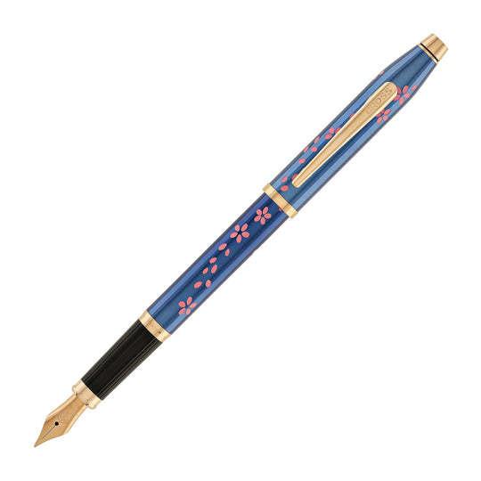 Cross Century II Cherry Blossom Fountain Pen in Translucent Blue with Polished Rose Gold Trim