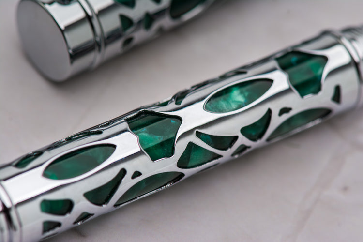 Conklin Endura Deco Crest Fountain Pen in Green with Chrome Trim