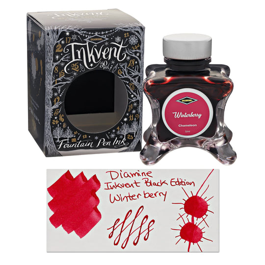Diamine Inkvent Black Edition Chameleon & Shimmer Bottled Ink in Winter Berry - 50 mL