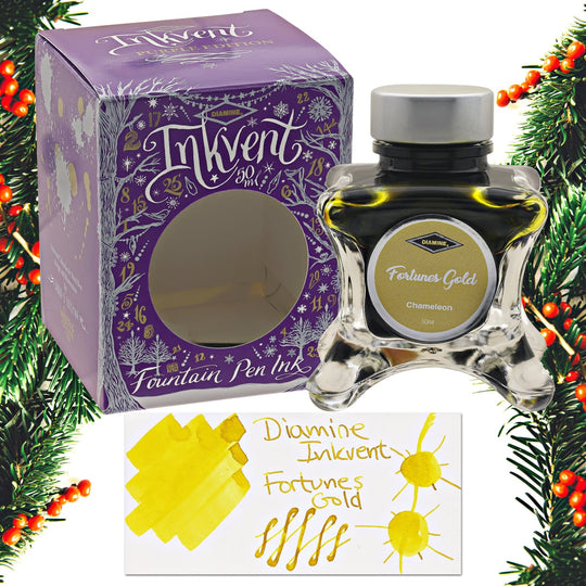 Diamine Inkvent Purple Edition Chameleon & Shimmer Bottled Ink in Fortunes Gold - 50 mL