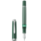 Pelikan Souveran M815 Fountain Pen in Metal Striped Green with Silver Trim - 18K Gold Special Edition