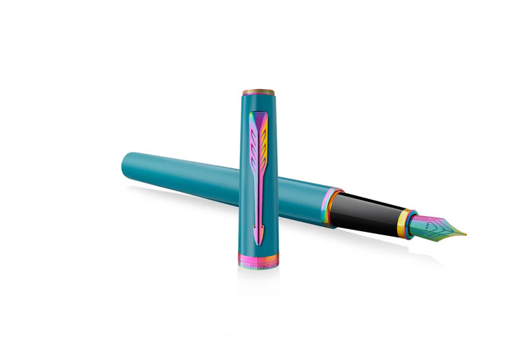Parker Meridian Fountain Pen in Teal Lacquer with Rainbow Trim