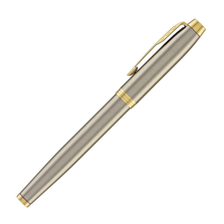 Parker IM Fountain Pen in Brushed Metal with Gold Trim - Fine Point