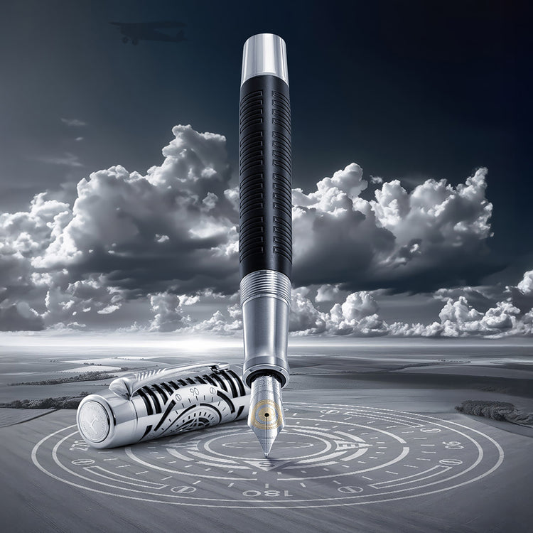 Parker Duofold Legacy of Flight Fountain Pen in Matte Black with Palladium Trim - 18K Gold